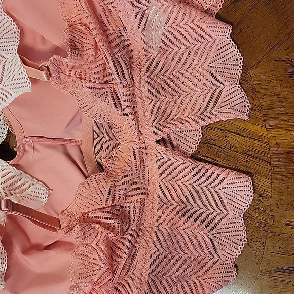 2pk M Adrienne Vittadini Longline Geo Lace Bralette, removable pads,Rose, NWT - Picture 8 of 13